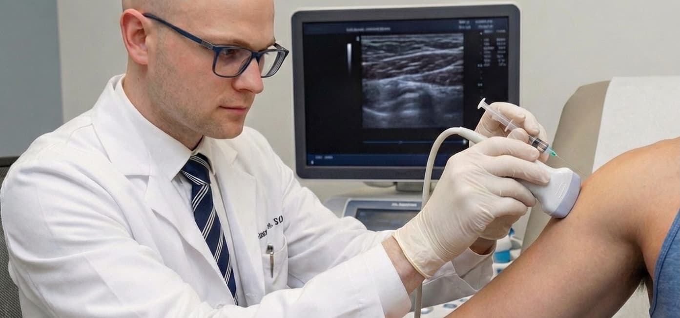 Michael V. Lin, MD performing ultrasound-guided injection procedure